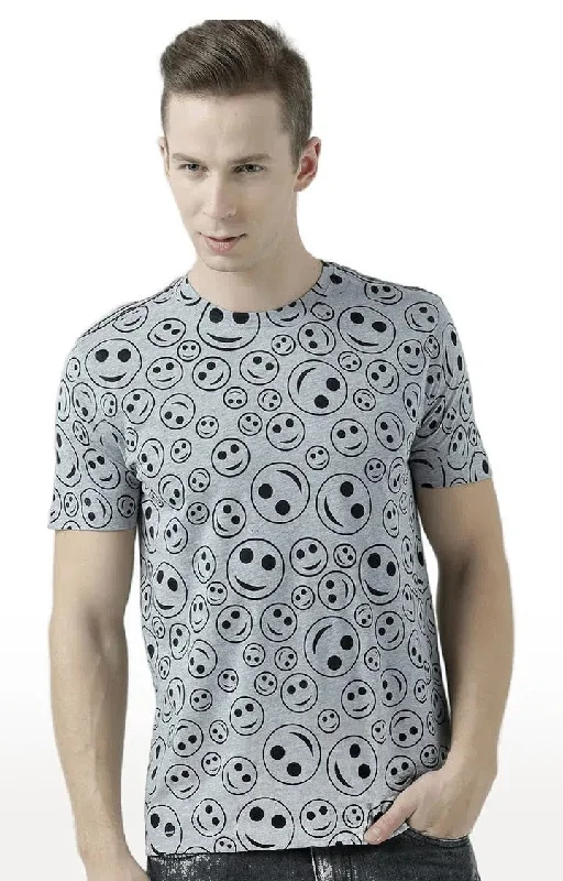 Huetrap Grey Mens Short Sleeve Graphic Printed Tshirt-HT17MKGRAGML00771Vintage Short Sleeve Tops