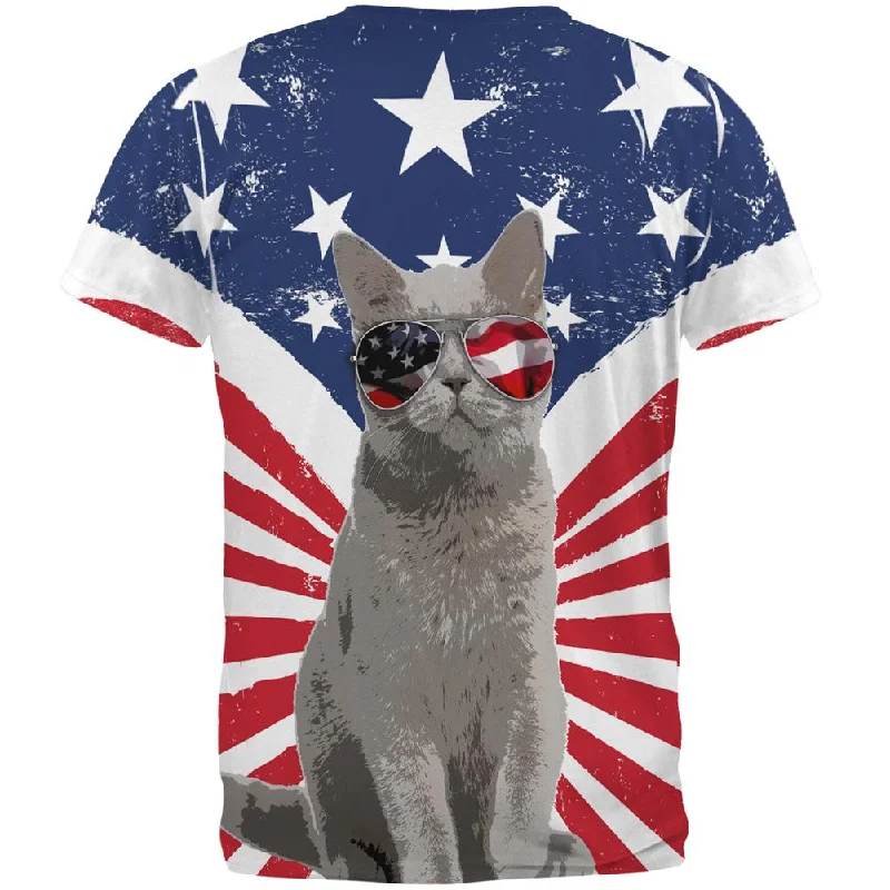 4th Of July Meowica America Patriot Cat All Over Mens T ShirtSheer T-Shirts