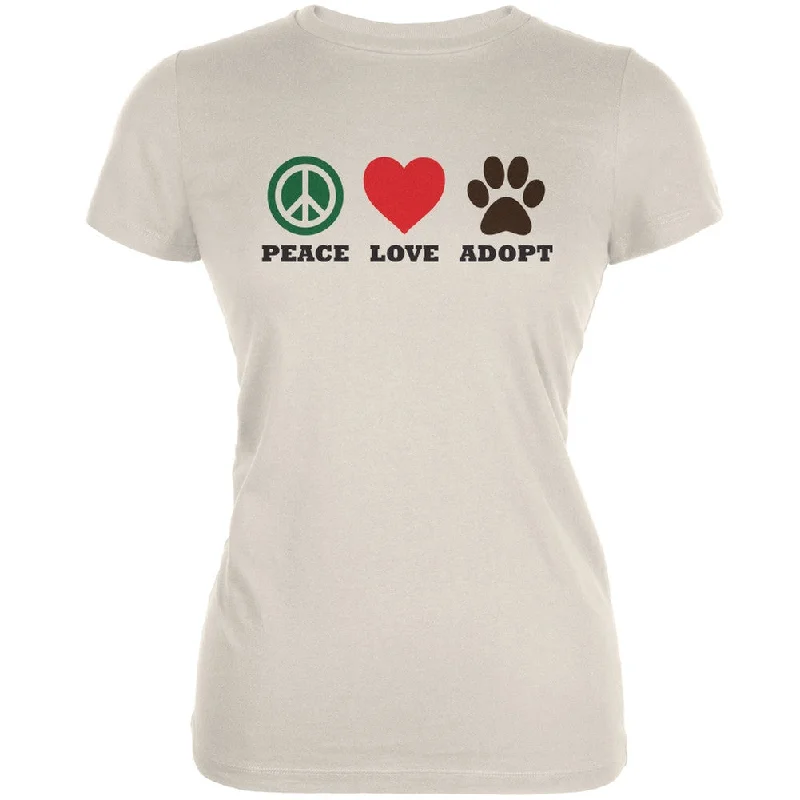 Peace Love Adopt Cream Juniors Soft T-ShirtOff-Shoulder T-Shirts