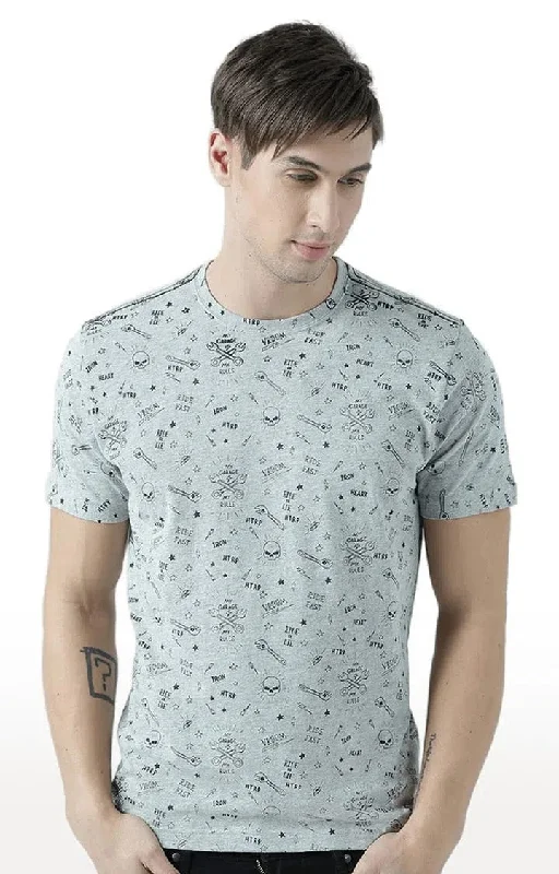 Huetrap Grey Mens Short Sleeve Graphic Printed Tshirt-HT17MKGRAGML00659Fleece Short Sleeve Tops