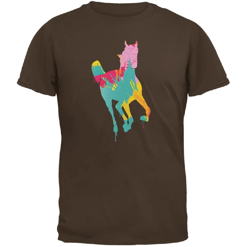 Splatter Horse Brown Adult T-ShirtCrewneck T-Shirts