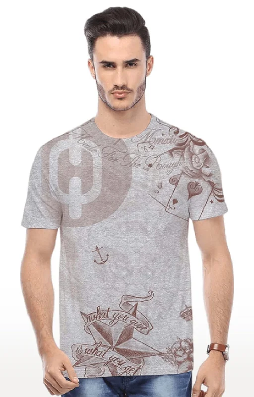 Huetrap Grey Mens Short Sleeve Graphic Printed Tshirt-HT16MKGRAGML00419Thermal Short Sleeve Tops