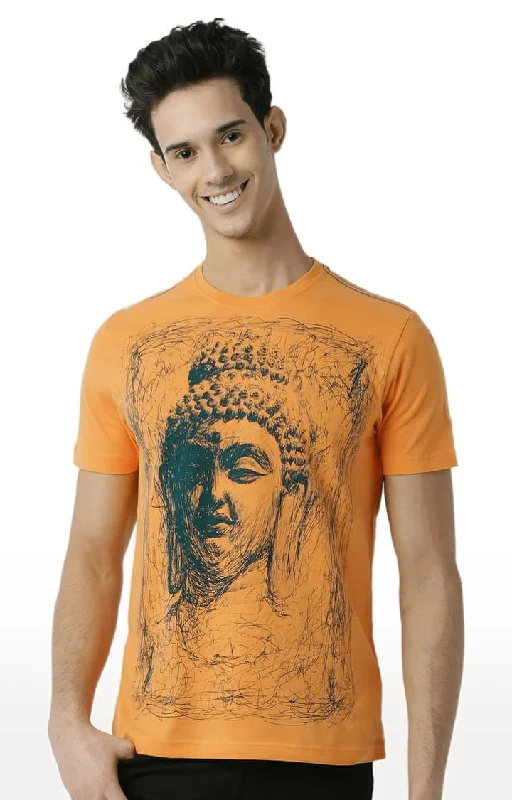 Huetrap Orange Mens Short Sleeve Graphic Printed Tshirt-HT16MKGRABZO00342Outdoor Short Sleeve Tops