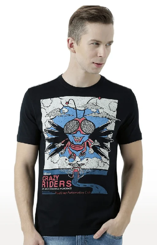 Huetrap Black Mens Short Sleeve Graphic Printed Tshirt-HT17MKGRABLK00618Yoga Short Sleeve Tops