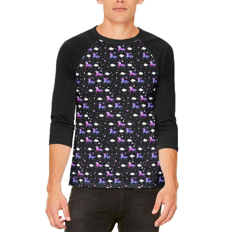 Galaxy Unicorn Pattern Mens Raglan T ShirtStriped T-Shirts