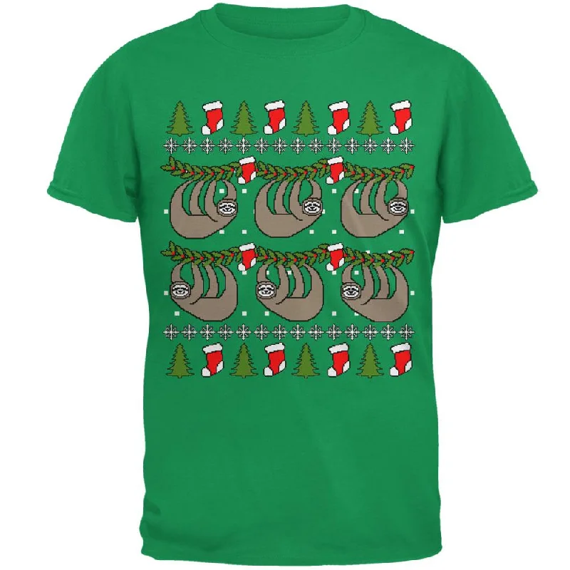 Hanging Sloth Ugly Christmas Sweater Mens T ShirtStriped T-Shirts