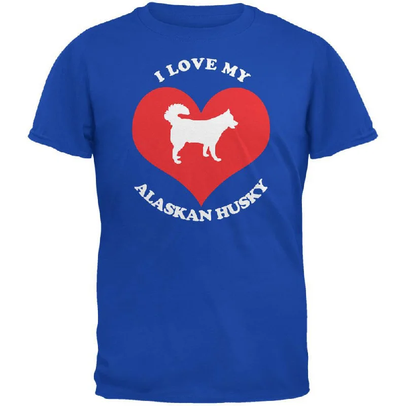 Valentines I Love My Alaskan Husky Royal Adult T-ShirtRetro T-Shirts