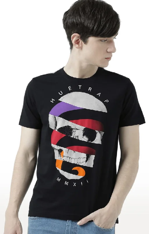 Huetrap Black Mens Short Sleeve Graphic Printed Tshirt-HT17MKGRABLK00720Skateboard Short Sleeve Tops