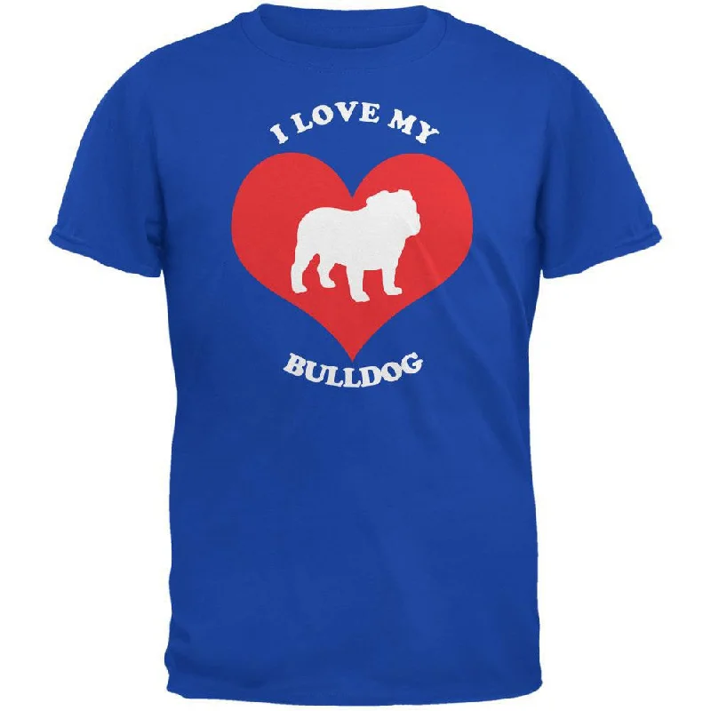 Valentines I Love My Bulldog Royal Adult T-ShirtButton-Up T-Shirts