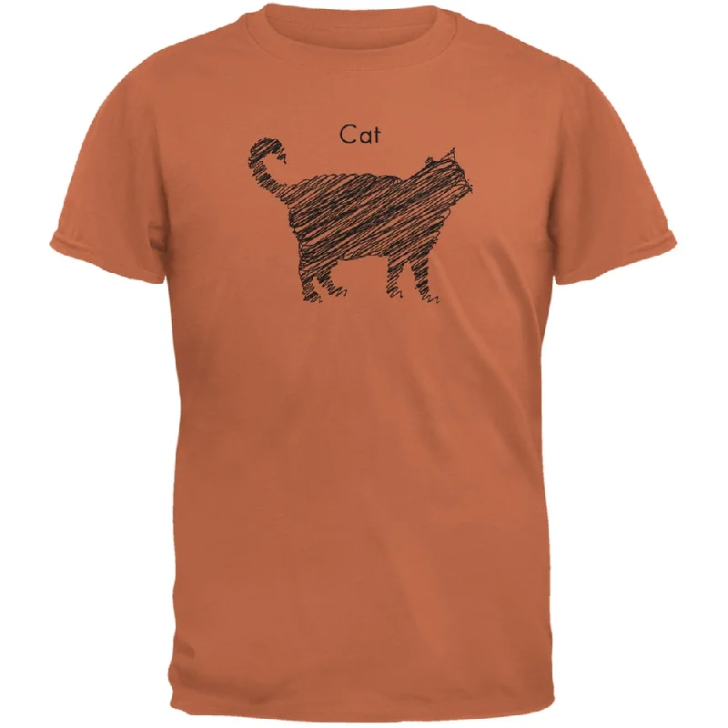 Cat Scribble Drawing Texas Orange Adult T-ShirtPolyester T-Shirts