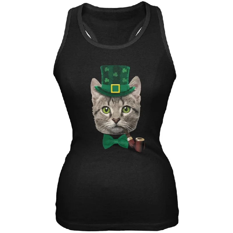 St. Patrick's Funny Cat Black Juniors Soft Tank TopButton-Up T-Shirts