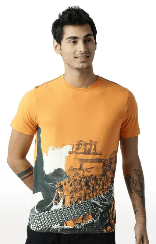 Huetrap Orange Mens Short Sleeve Graphic Printed Tshirt-HT16MKGRABZO00414Hemp Short Sleeve Tops