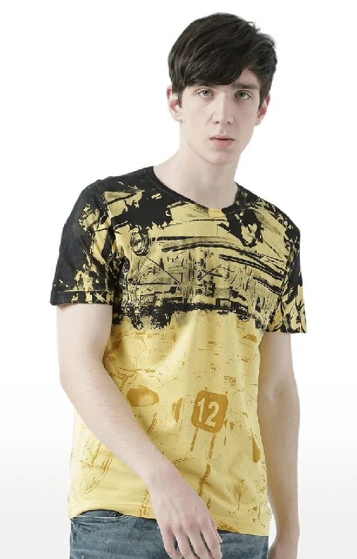 Huetrap Yellow Mens Short Sleeve Graphic Printed Tshirt-HT17MKGRAYLW00608Casual Short Sleeve Tops