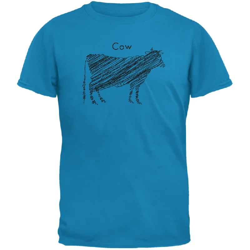 Cow Scribble Drawing Sapphire Blue Adult T-ShirtBlended Fabric T-Shirts