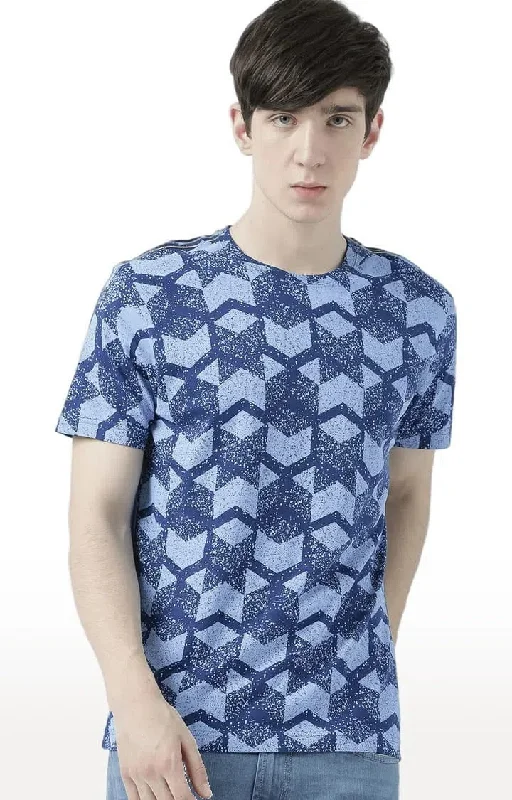 Huetrap Blue Mens Short Sleeve Graphic Printed Tshirt-HT17MKGRALNY00767Recycled Fabric Short Sleeve Tops