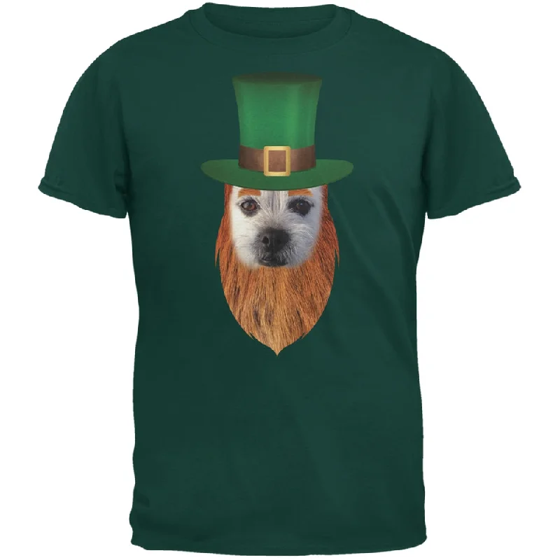 St. Patricks Day - Funny Leprechaun Dog Forest Green Adult T-ShirtBoat Neck T-Shirts