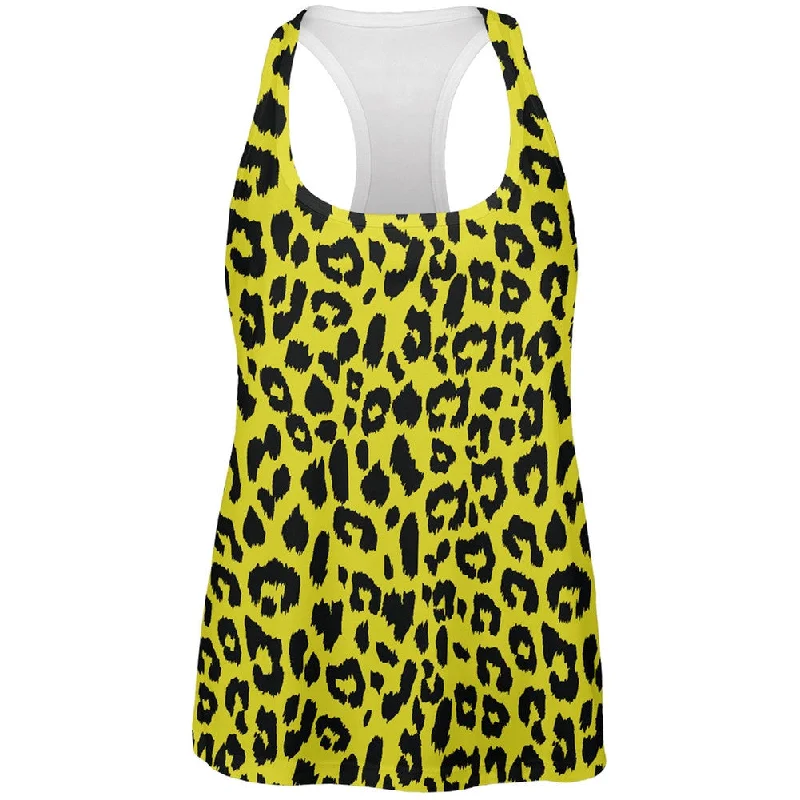 Yellow Cheetah Print All Over Womens Work Out Tank TopV-Neck T-Shirts