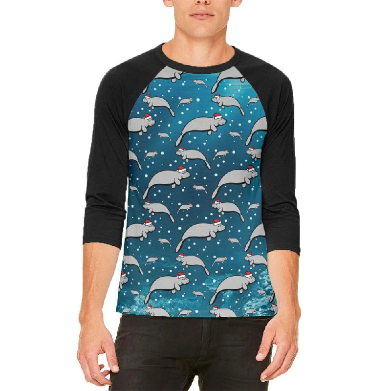 Christmas Manatee Floaty Potato Pattern Mens Raglan T ShirtThermal T-Shirts