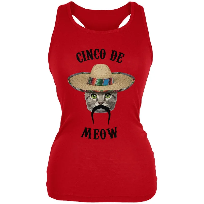 Funny Cat Cinco de Mayo Meow Red Juniors Soft Tank TopPocket T-Shirts