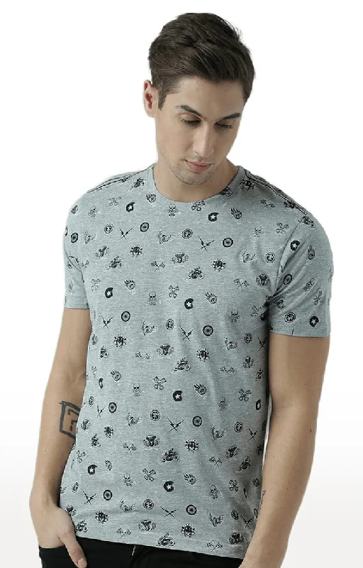 Huetrap Grey Mens Short Sleeve Graphic Printed Tshirt-HT17MKGRAGML00640Sleep Short Sleeve Tops