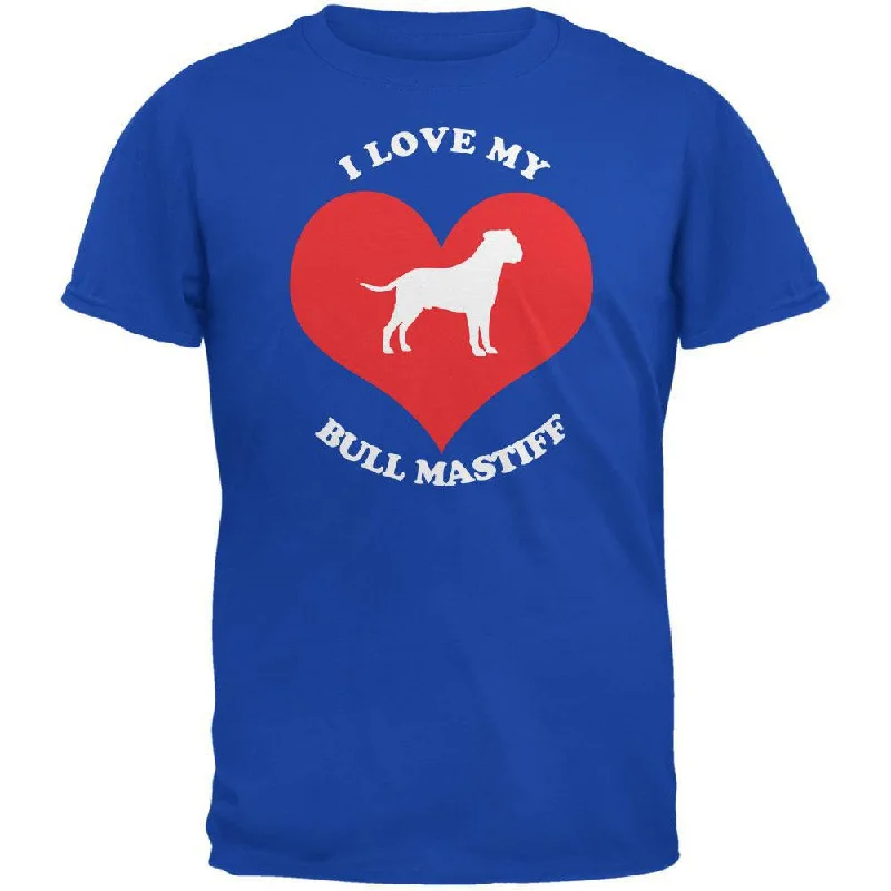 Valentines I Love My Bull Mastiff Royal Adult T-ShirtPocket T-Shirts