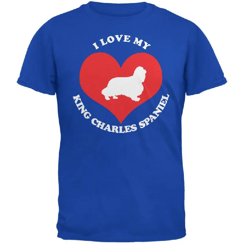 Valentines I Love My King Charles Spaniel Royal Adult T-ShirtOff-Shoulder T-Shirts