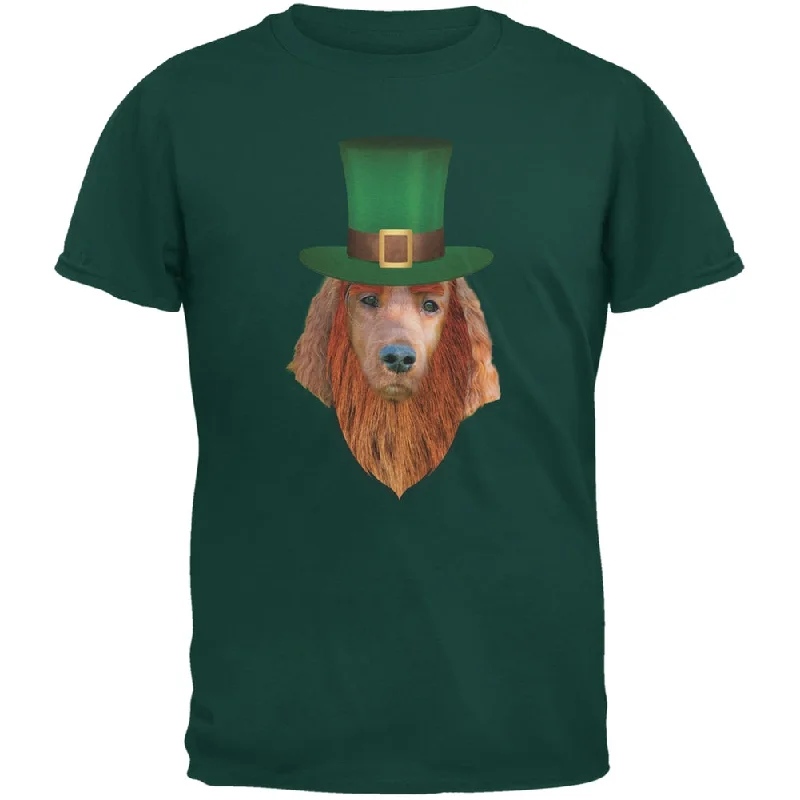 St. Patricks Day - Irish Setter Leprechaun Forest Green Adult T-ShirtOversized T-Shirts