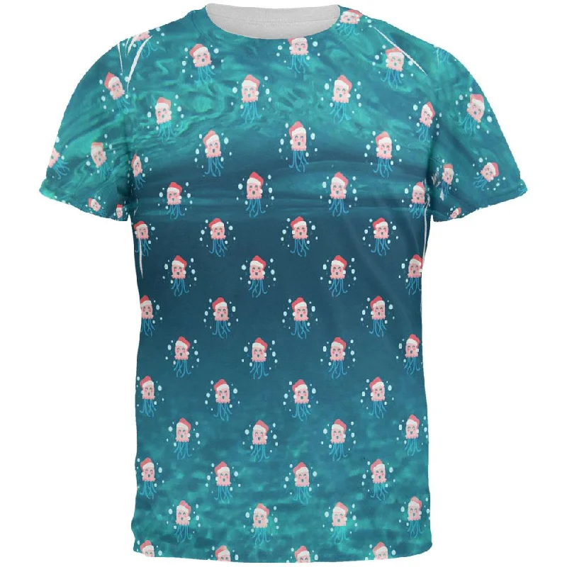 Christmas Caroling Jellyfish Pattern All Over Mens T ShirtV-Neck T-Shirts