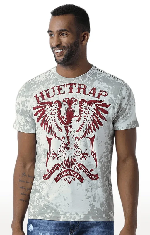 Huetrap White Mens Short Sleeve Graphic Printed Tshirt-HT15MKGRAOFW00122Velvet Short Sleeve Tops