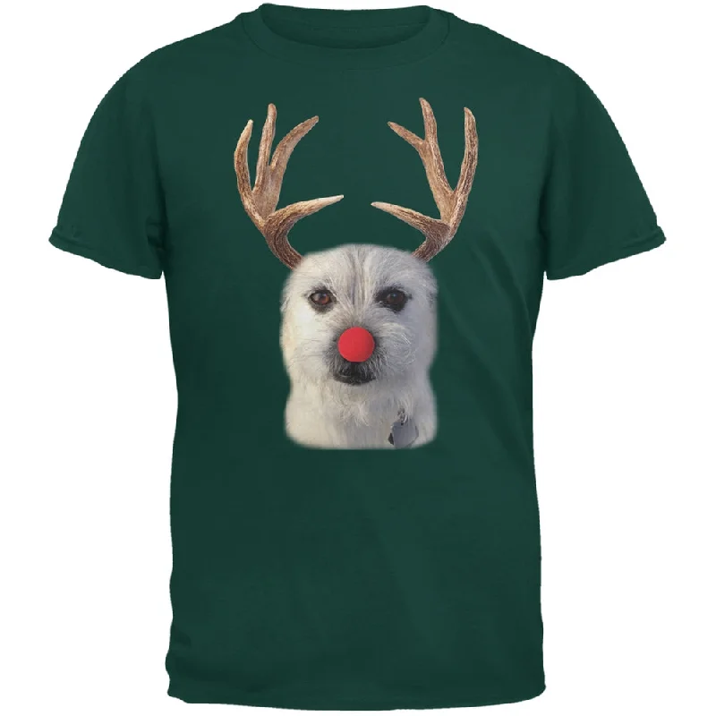 Funny Reindeer Dog Ugly Christmas Sweater Dark Green Adult T-ShirtStriped T-Shirts