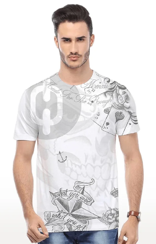 Huetrap White Mens Short Sleeve Graphic Printed Tshirt-HT16MKGRAWHT00420Polyester Short Sleeve Tops