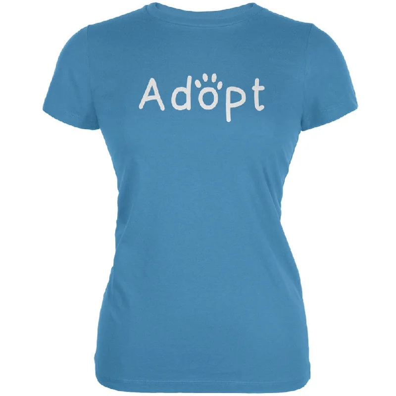 Adopt Cat Dog Paw Aqua Juniors Soft T-ShirtLongline T-Shirts