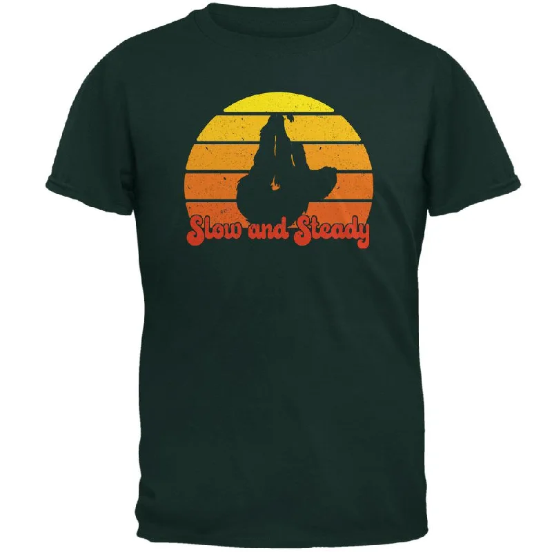 Sloth Slow and Steady Retro Sunset Mens T ShirtTravel T-Shirts