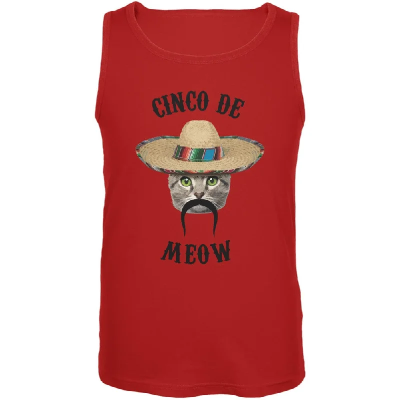 Funny Cat Cinco de Mayo Meow Red Adult Tank TopCollege T-Shirts