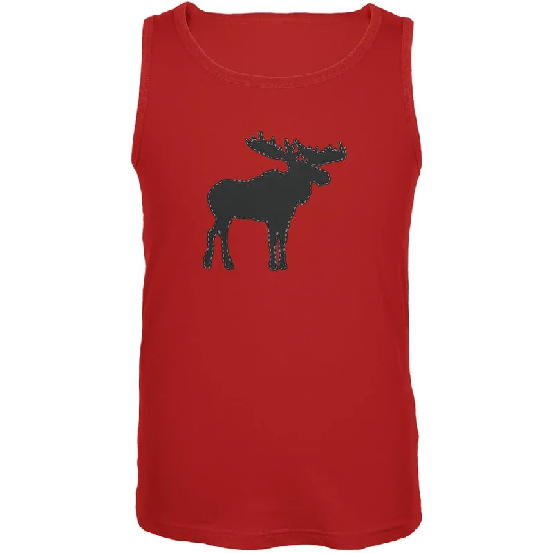 Moose Faux Stitched Red Adult Tank TopScoop Neck T-Shirts