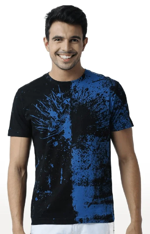 Huetrap Blue Mens Short Sleeve Graphic Printed Tshirt-HT17MKGRASUR00305Luxury Short Sleeve Tops