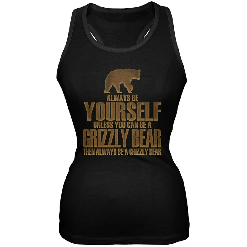 Always Be Yourself Bear Black Juniors Soft Tank TopPocket T-Shirts