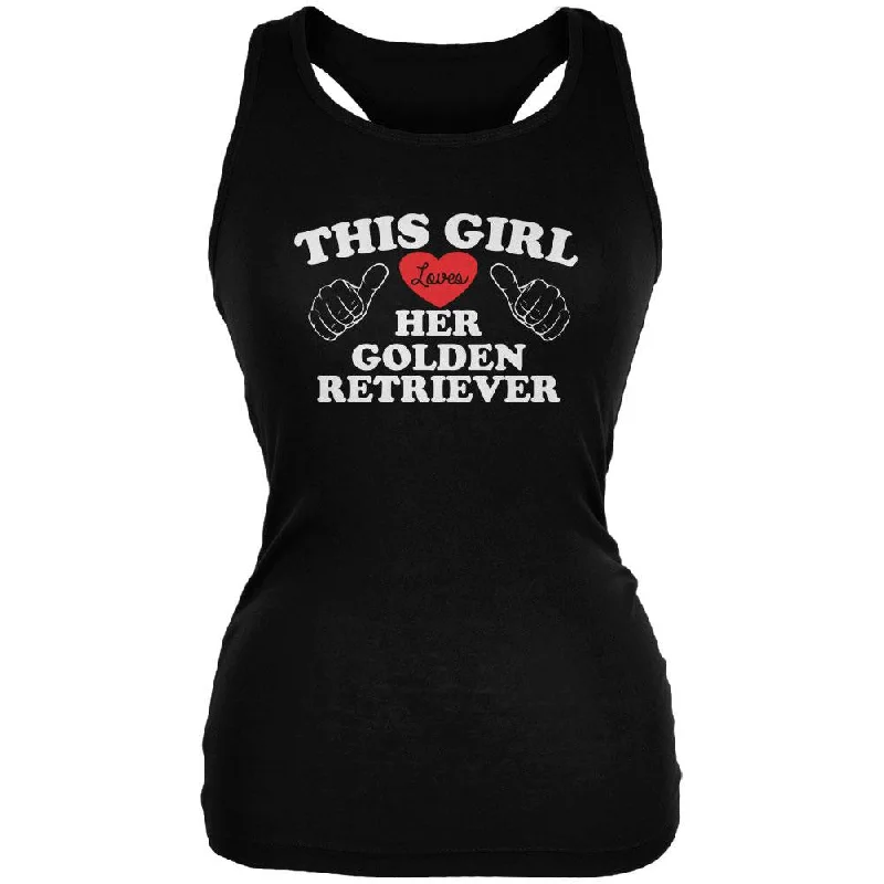 Valentines This Girl Loves Her Golden Retriever Black Juniors Soft Tank TopSilk T-Shirts