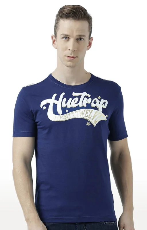 Huetrap Blue Mens Short Sleeve Graphic Printed Tshirt-HT17MKGRALNY01127Colorblock Short Sleeve Tops