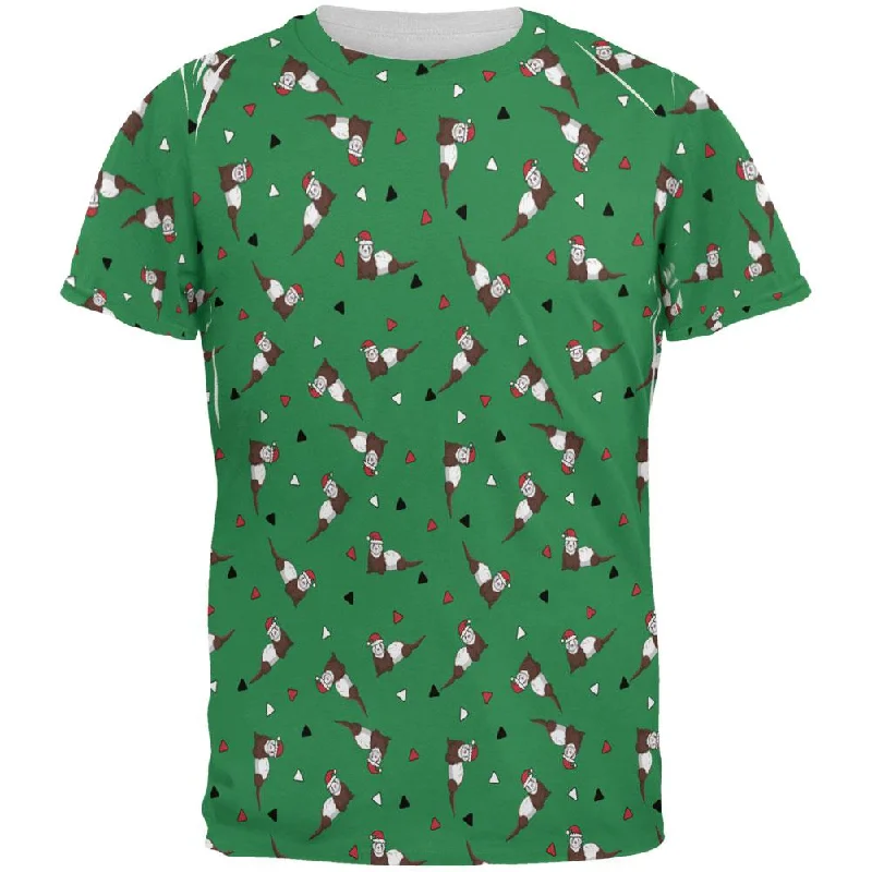 Retro Ferry Merry Christmas Ferret Pattern All Over Mens T ShirtSlim Fit T-Shirts