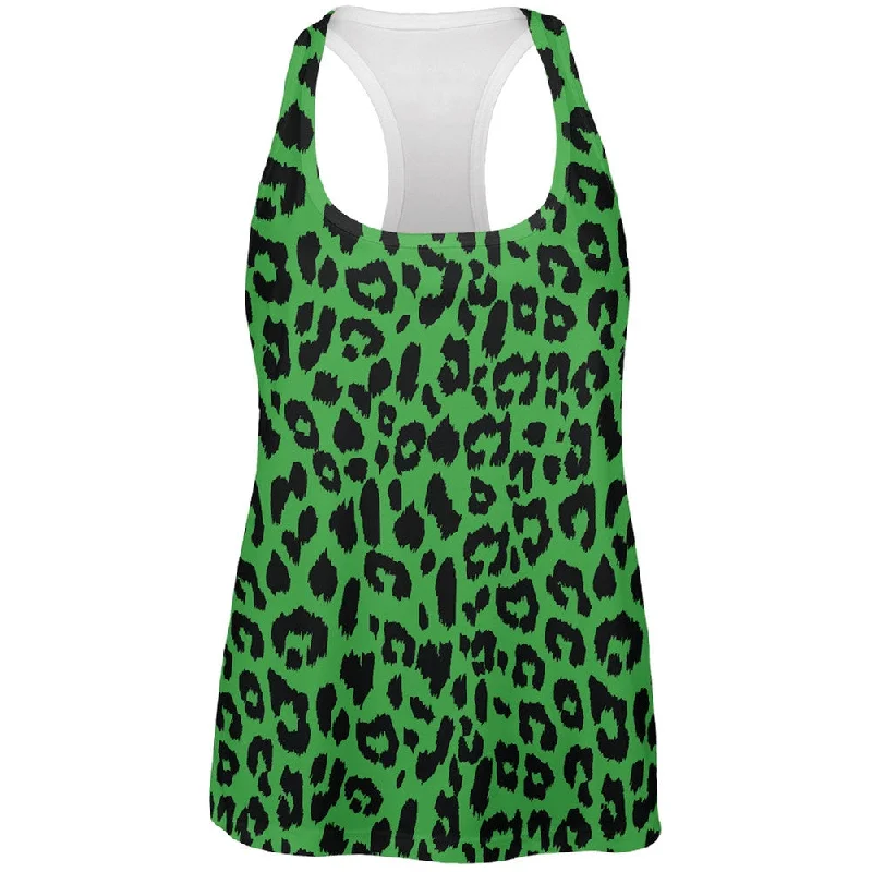 Green Cheetah Print All Over Womens Work Out Tank TopScoop Neck T-Shirts