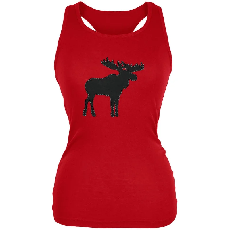 Moose Faux Stitched Red Juniors Soft Tank TopLimited Edition T-Shirts