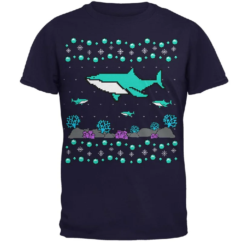 Ugly Christmas Sweater Shark Coral Reef Mens T ShirtBranded T-Shirts