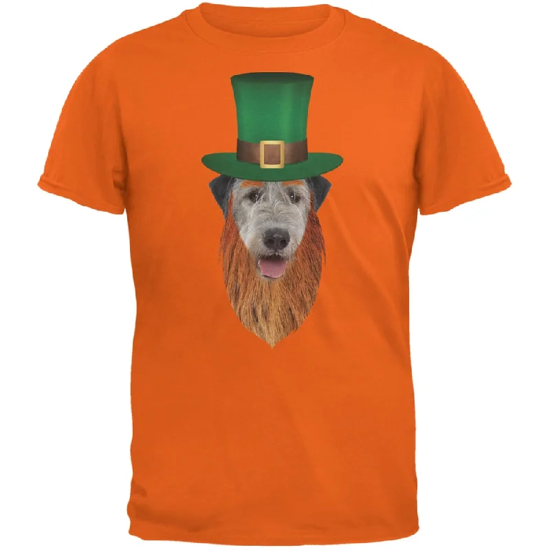 St. Patricks Day - Irish Wolfhound Leprechaun Orange Adult T-ShirtLongline T-Shirts