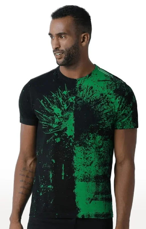 Huetrap Green Mens Short Sleeve Graphic Printed Tshirt-HT17MKGRAGRE00302Longline Short Sleeve Tops