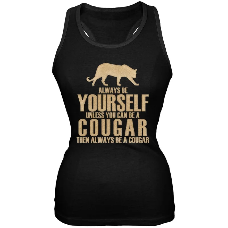 Always Be Yourself Cougar Black Juniors Soft Tank TopLace-Up T-Shirts