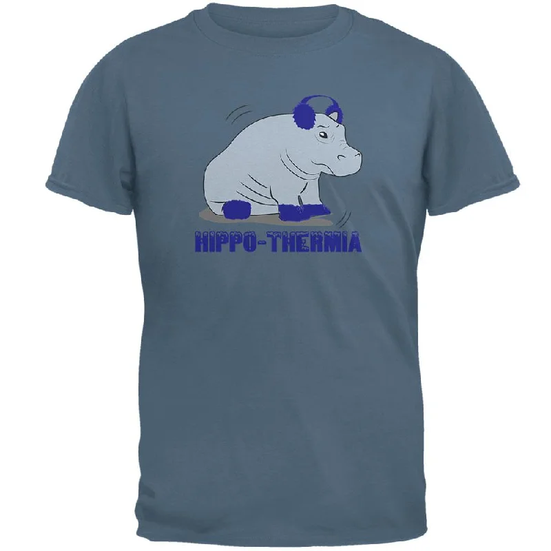 Hippo Hippothermia Cold Winter Funny Mens T ShirtLeather-Paneled T-Shirts