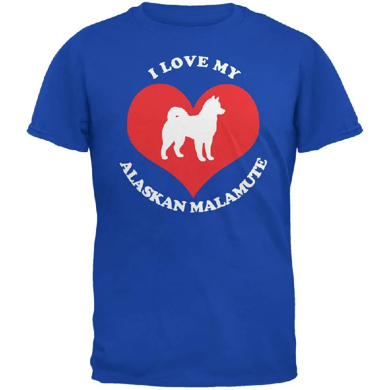 Valentines I Love My Alaskan Malamute Royal Adult T-ShirtBand Merch T-Shirts