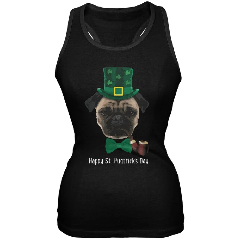 St. Patrick's - Pugtrick's Day Funny Pug Black Juniors Soft Tank TopZippered T-Shirts