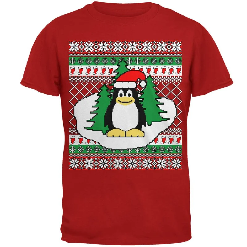 Penguin on Ice Ugly Christmas Sweater Mens Soft T ShirtDistressed T-Shirts